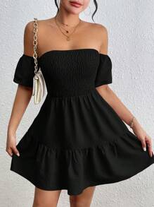 Chiquease Women Summer Solid Color Off Shoulder Ruffle Dress