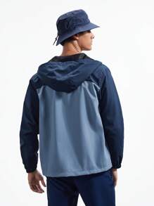 Gym Rark Men Color-Blocked Drawstring Hooded Outdoor Jacket With Letter Print - Blue - View 9