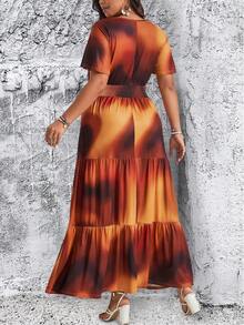 大碼女士印染連衣裙配腰帶 - 彩色 - 查看 2