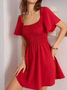 Bohemela Women Vacation Summer Flounce Sleeve Dress