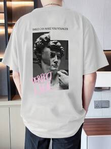 Manfinity Roghcode 男士標語和人物圖案T恤 - 白色 - 查看 1