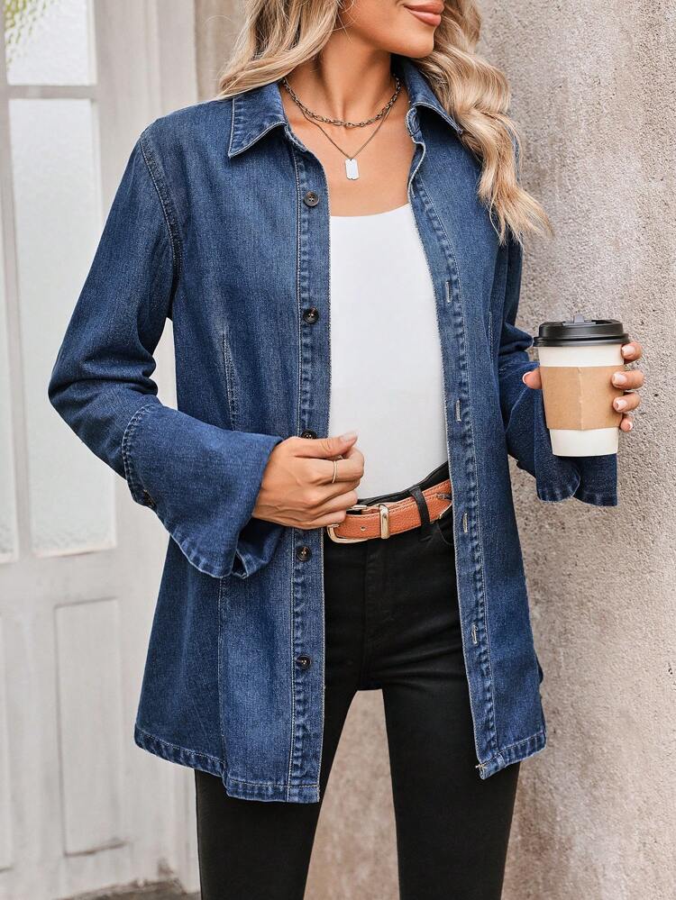 Spring/Autumn Casual Bell Sleeve Denim Jacket Fall Cloth For Women