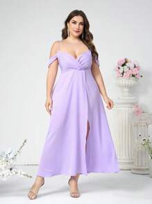 SHEIN Belle 女式大尺碼純色側開叉設計優雅伴娘禮服 - 紫羅蘭色 - 查看 6