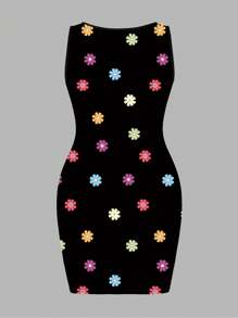 Slaydiva Plus Size Women Sexy Casual Sleeveless V-Neck Floral Printed Dress, Summer