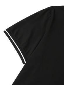 Manfinity Homme 男士大尺碼夏季休閒對比邊短袖POLO衫