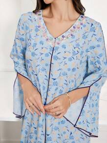 Al Najma Women's V-Neck Split Sleeve Casual Arabian Dress, Full Length Jalabiya, Casual Dress