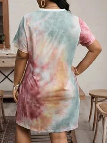 SHEIN LUNE Váy cổ tròn tay ngắn in họa tiết Plus Size dành cho nữ - Nhiều màu - Xem 2