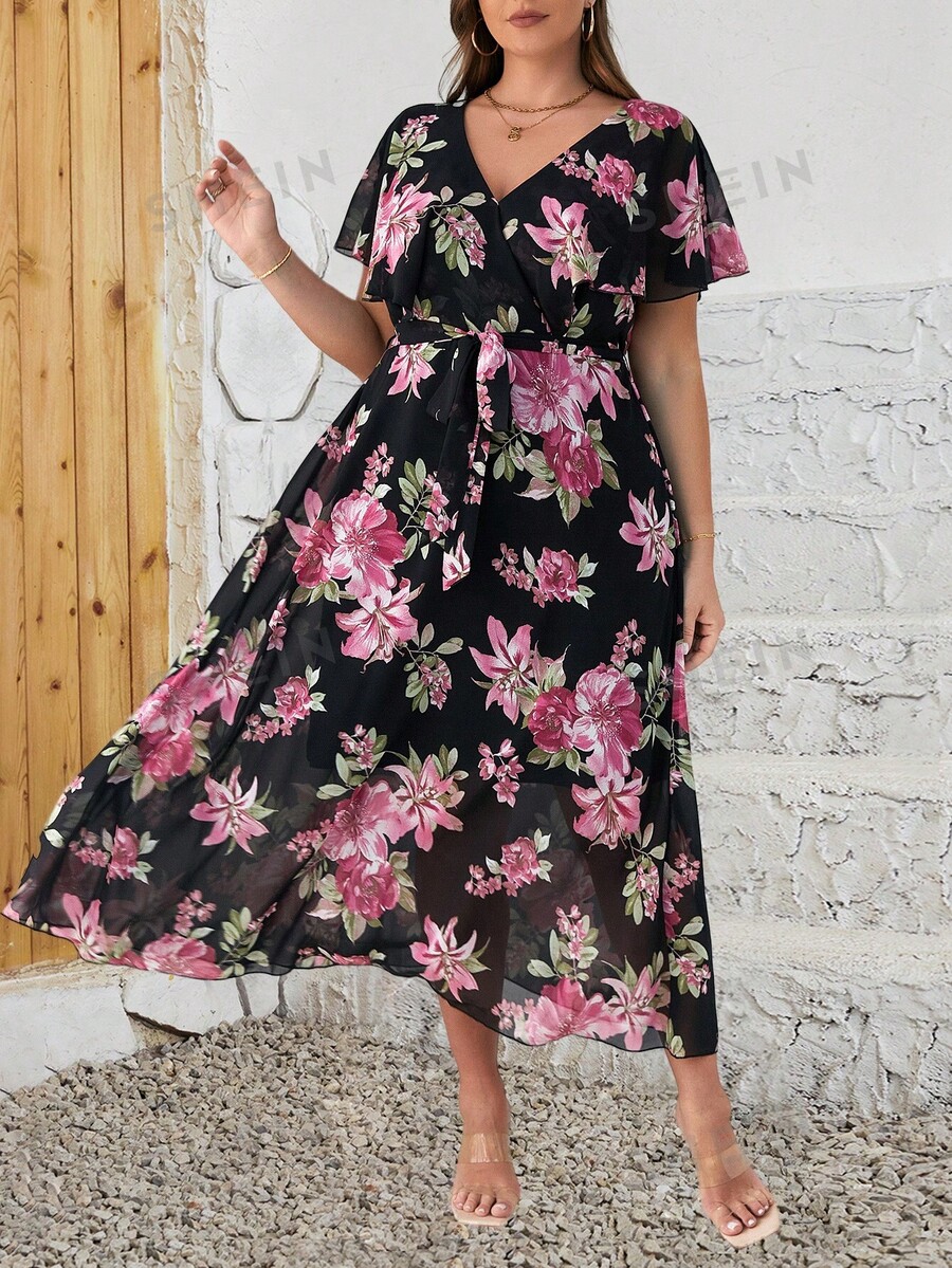 EMERY ROSE Plus Size Vacation Casual Floral Printed Dress SHEIN Singapore
