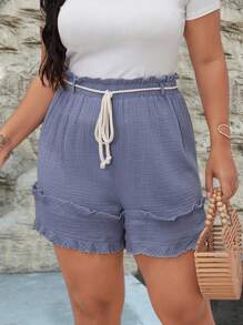 SHEIN Clasi Pantalones cortos texturizados de cintura elástica con diseño sencillo y de moda para tallas grandes en verano - Azul - Ver 5