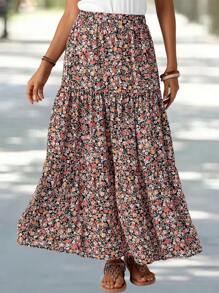 EMERY ROSE Women's Patchwork Floral Print Long Midi Skirt Summer