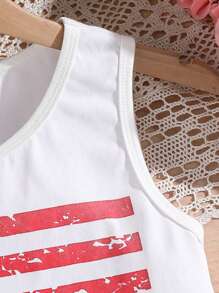 SHEIN Tween Girl Independence Day Style American Flag Print Casual Tank Top, Summer - White - View 3