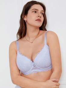 Plus Floral Lace Underwire Bra Lingerie - White - View 6