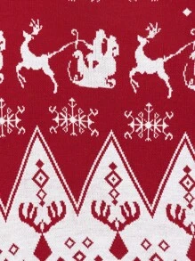 RueChic Men Christmas Style Snowflake And Reindeer Pattern Knitted Sweater With Jacquard Design - Red - View 5