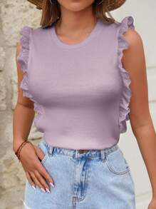 RueChic Tricot de vară cu volane de culoare solidă - Violet Purple - Vizualizare 5