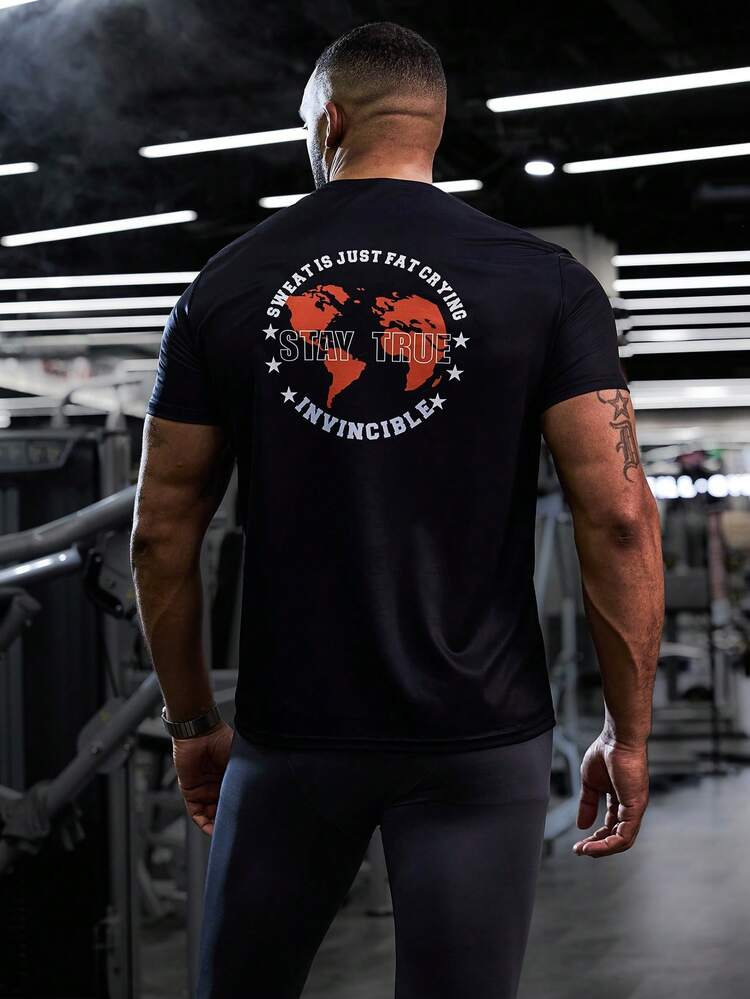 Boyfriend Style Men Simple Printed Round Neck Short Sleeve Sports T-Shirt