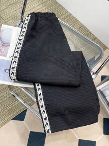 SHEIN 少年男童寬鬆休閒條紋直筒褲 - 黑色 - 查看 2