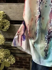 EMERY ROSE 大尺碼女士寬鬆蝴蝶印花V領直身裙，配蝴蝶結，夏季 - 彩色 - 查看 3