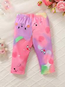 少女可愛的數字印花動物紋襪褲，休閒舒適，七分襪褲 - 彩色 - 查看 2