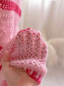 Soleia Color Block Striped Hollow Out Knitted Sleeveless Sweater Dress For Vacation