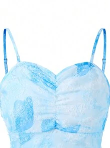 SHEIN Lunivi Elegantes Sommerkleid Aus Strukturiertem Stoff Für Teenager-mädchen Im Urlaubsstil Mit Spaghettiträgern Und Mantel, Geeignet Für Feiertagstreffen