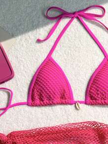 SHEIN Swim Women Solid Texture Bikini Set Beach Pool Swimwear 3pcs Suit,Summer Beach