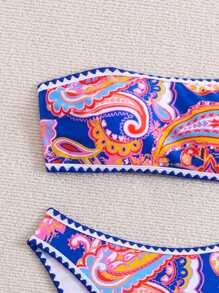 SHEIN Swim Summer Beach Women's Random Paisley Print Bikini Swimwear Set - Multicolor - View 3