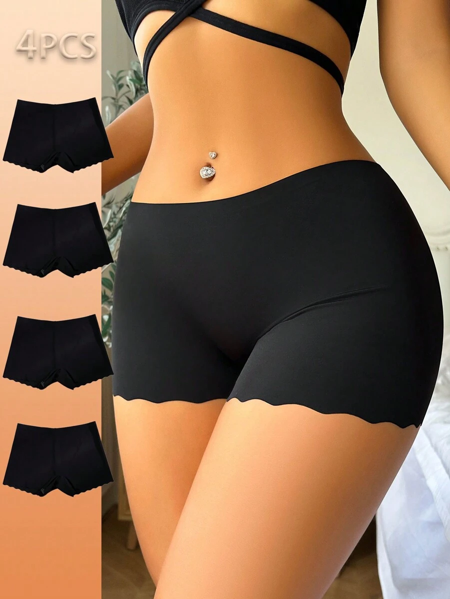 SHEIN Women Seamless Solid Color Briefs, Pack Of 4 - Black - View 1