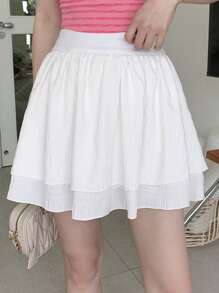 DAZY Solid Color Loose Texture Fabric Women Shorts,Skorts - White - View 4