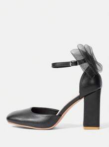 CUCCOO HITCHD Fashionable White Square Toe High Heels With Thick Heels And Bowknot Decoration For Women, Graduation Heel, Prom Heels For Summer Vacation Shoes Summer