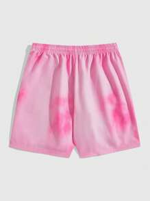 Goth Men Fashion Skull And Hand Printed Loose Shorts, School - Pink - View 2