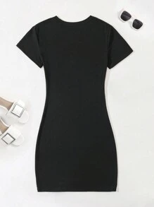 Fashionable Versatile Casual Letter Print Slim Fit Mini Dress