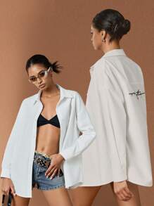 Forever 21 White High Street Loose Base All-In-One Black Monogram Print Shirt - White - View 5