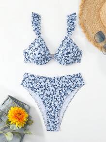 SHEIN Swim 度假碎花比基尼套装 2 件套 夏日海滩 - 彩色 - 查看 7