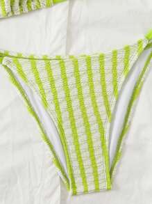 SHEIN Swim Women Contrast Striped Bikini Set For Beach Vacation And Pool,Summer Beach - Green - View 4