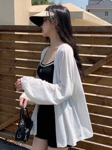 DAZY Women Loose Open Front Long Sleeve Sunscreen Cardigan Jacket For Air-Conditioned Room, Thin Sheer