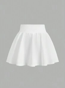 SHEIN Tween Girl Extended Size High-Waisted Solid Color A-Line Skirt With Simple And Split Design