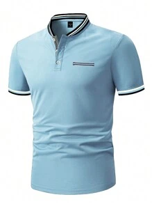 SHEIN Manfinity Homme 時尚男士短袖polo衫，帶有彩色邊緣