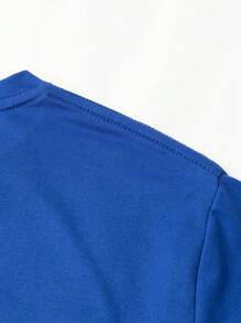 Calvaya 標語純色圓領短袖T恤 - 藍色 - 查看 3