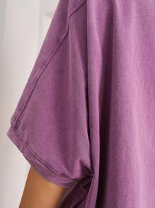 Bohemela Vacation Loose Drop Shoulder Asymmetrical Hem Women T-Shirt - Purple - View 6