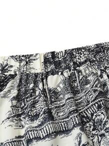 SHEIN Clasi 大码复古风景印花松紧腰半身裙 - 黑與白 - 查看 4
