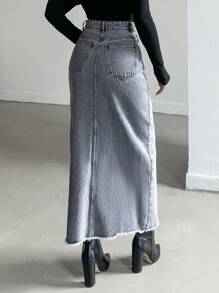 RueChic 女士純色不規則腰帶夏季縮邊邊牛仔裙