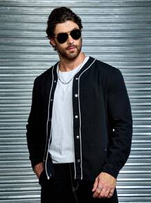 Manfinity Homme Men Black Denim Baseball Jacket - Black - View 6