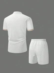 Manfinity Homme Men Plus Size Summer Casual Solid Color Short Sleeve Polo Shirt And Shorts Set - White - View 2