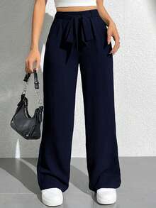 SHEIN PETITE بنطلون نسائي كاجوال بخصر مربوط بربطة،...