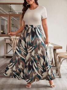 SHEIN Frenchy Summer Holiday Splice Dress Stretch Plus Size Boho Dress - Multicolor - View 5