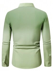 Manfinity Mode Camisa casual de manga larga con degradado para hombre, primavera y otoño. Camisa de vestir verde para hombre. Camisa de vestir verde claro para hombre. Camisa verde claro para hombre. Camisa de vestir de seda verde para hombre. - verde menta - Ver 2