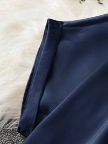 SHEIN Clasi Plus Size Solid Color V-Cut Short Sleeve Summer Shirt - Navy Blue - View 4