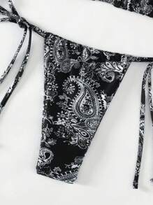 SHEIN Swim Women Printed Halter Neck Bikini Set With Triangle Bra And Tie Side Bottom, Perfect For Holiday, Random Print,Summer Beach