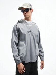 In My Nature Men Color Block Hooded Outdoor Hoodie With Letter Print And Drawstring - Multicolor - View 10