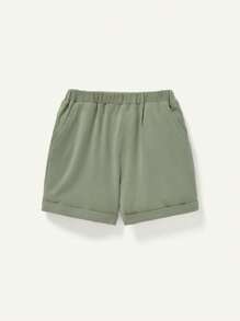 Cozy Pixies Conjunto De Manga Corta Para Bebé Niño Con Patrón De León Dibujos Animados, Con Cuello Redondo Y Pantalón Corto Casual